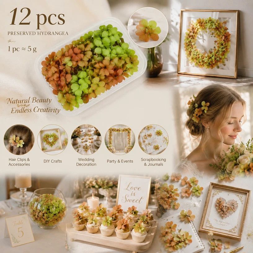 Soft Jade Tone Preserved Hydrangea Gradient Craft Flower Large Pack 12×5g Boxes - Image 1
