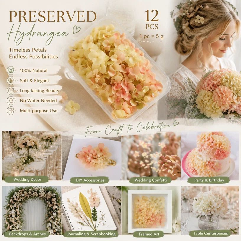 Modern Mixed Shade Preserved Hydrangea Event DIY Decor Bulk Bundle of 12 - Image 1