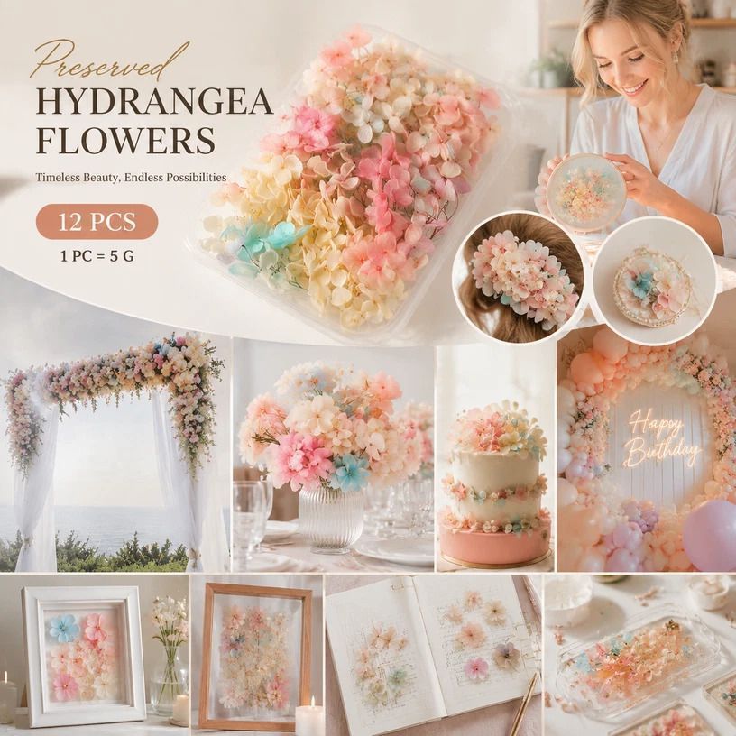 Champagne Gradient Preserved Hydrangea Handcraft Floral Large Kit 12 Boxes 5g - Image 1