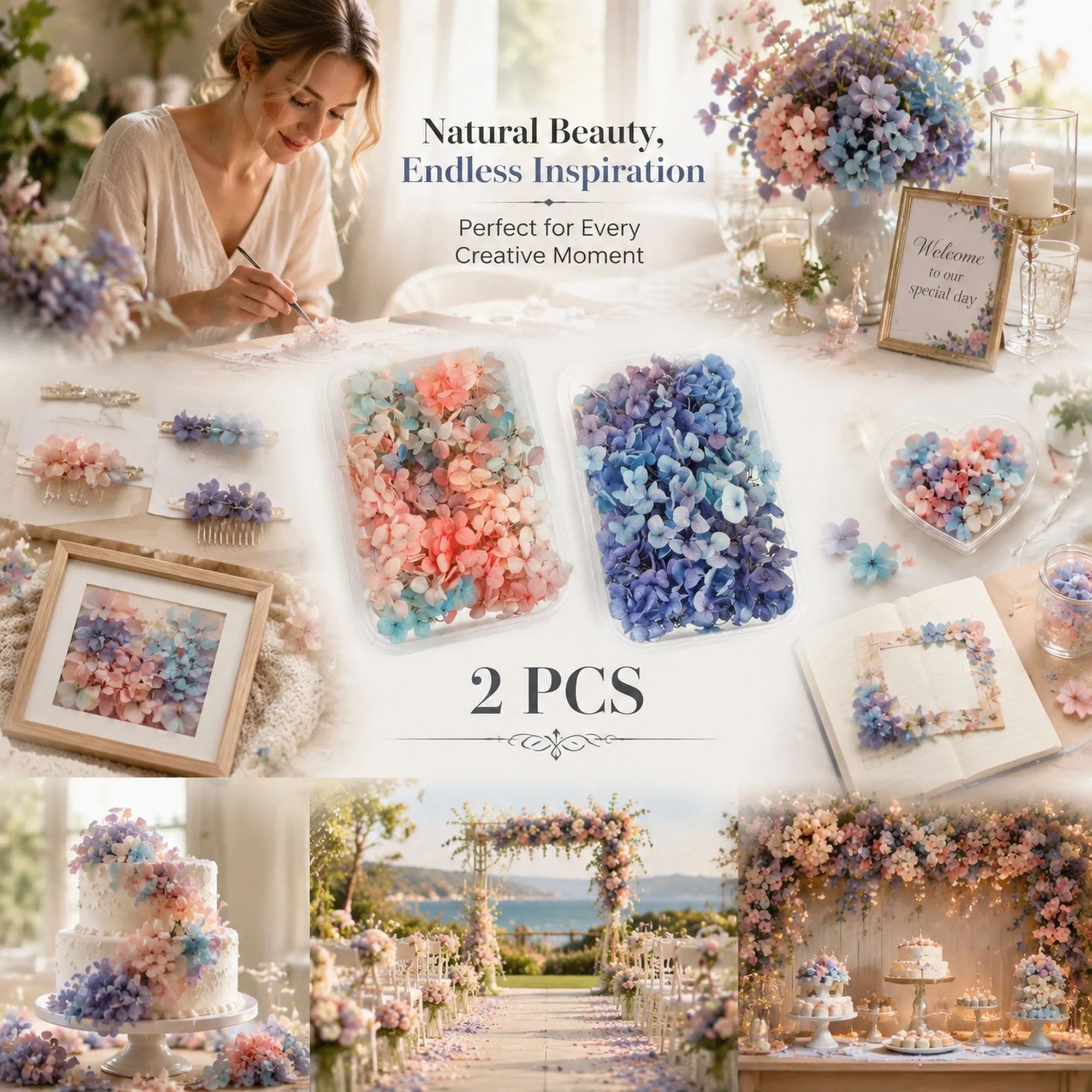 Dreamy Tone & Blue Purple Shade Gradient Preserved Hydrangea DIY Dried Flower Kit Set of 2 Boxes 5g Each - Image 1