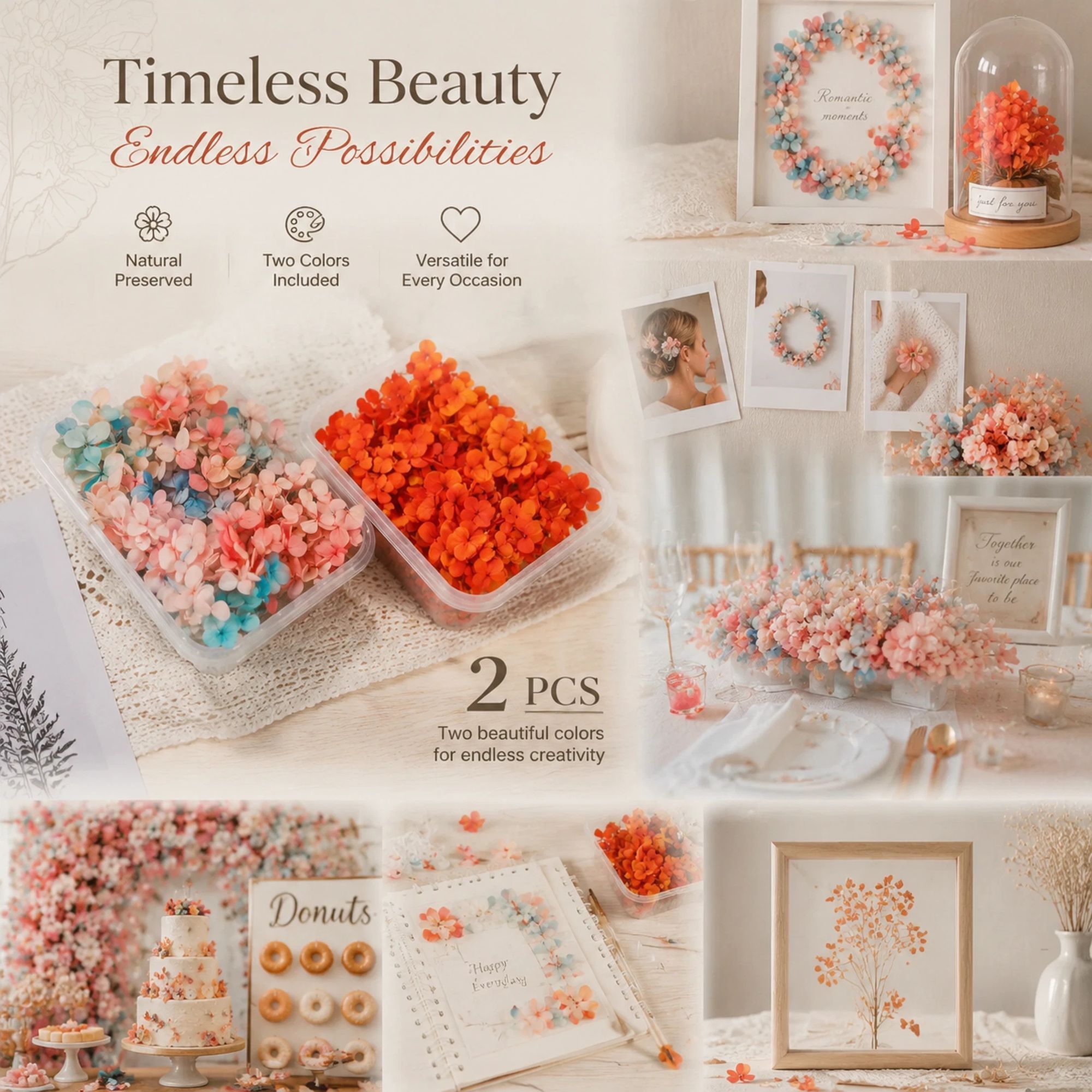 Dreamy Tone & Violet Pink Gradient Hydrangea Preserved Flower DIY Accessory Pack 2 Boxes - Image 1