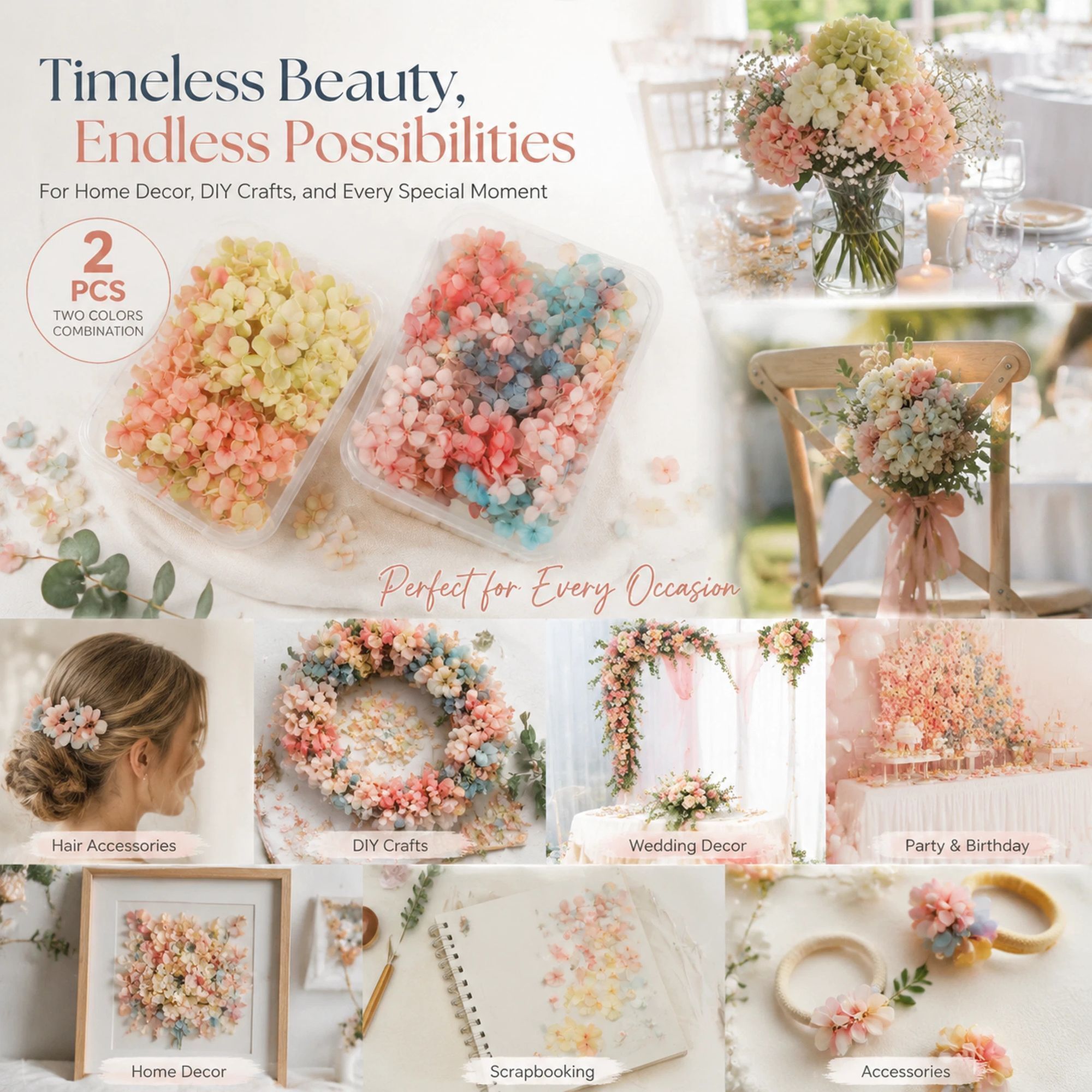 Dreamy Tone & Soft Jade Tone Preserved Hydrangea Gradient Floral DIY Kit Set of 2 - Image 1