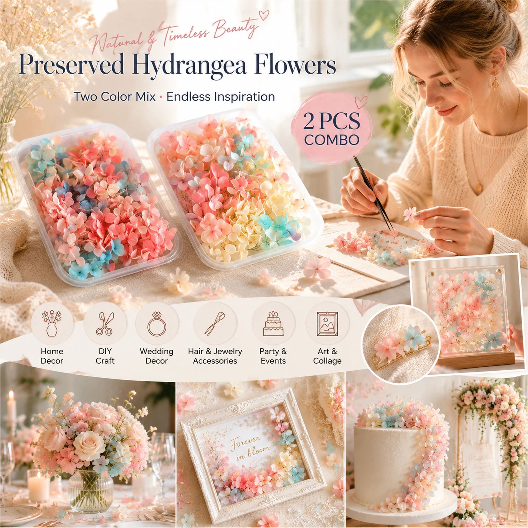 Dreamy Tone & Modern Mixed Shade Preserved Hydrangea Event Decor Flower 2 Boxes - Image 1