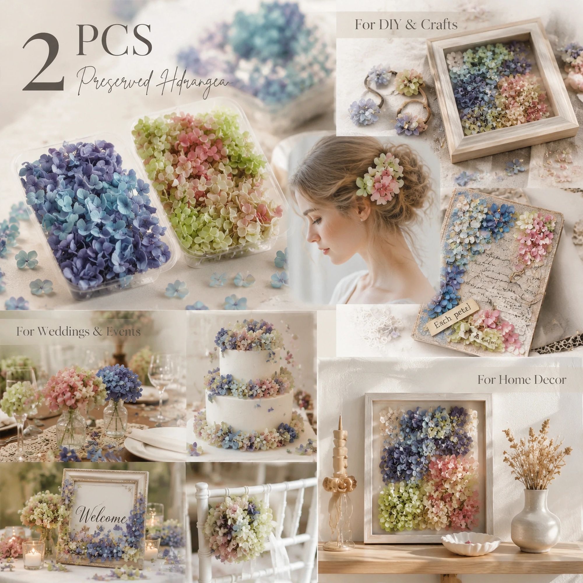 Blue Purple Shade & Warm Mixed Shade Preserved Hydrangea Fan Making Dried Flower Kit 2 Pack - Image 1