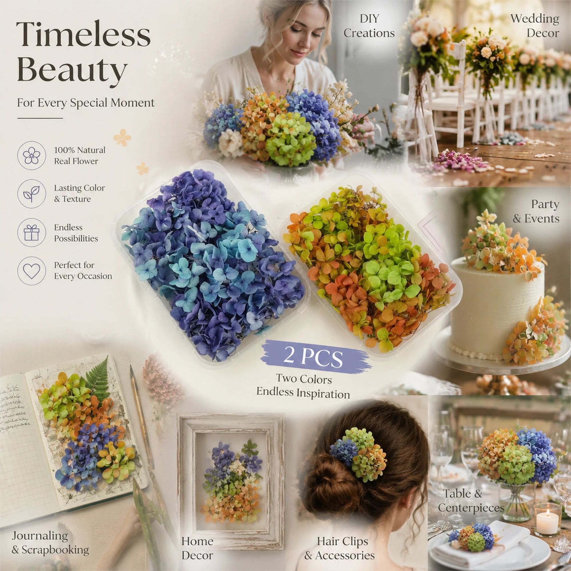 Blue Purple Shade & Hibiscus Tone Preserved Hydrangea Wedding Handmade Material Set of 2 - Image 1
