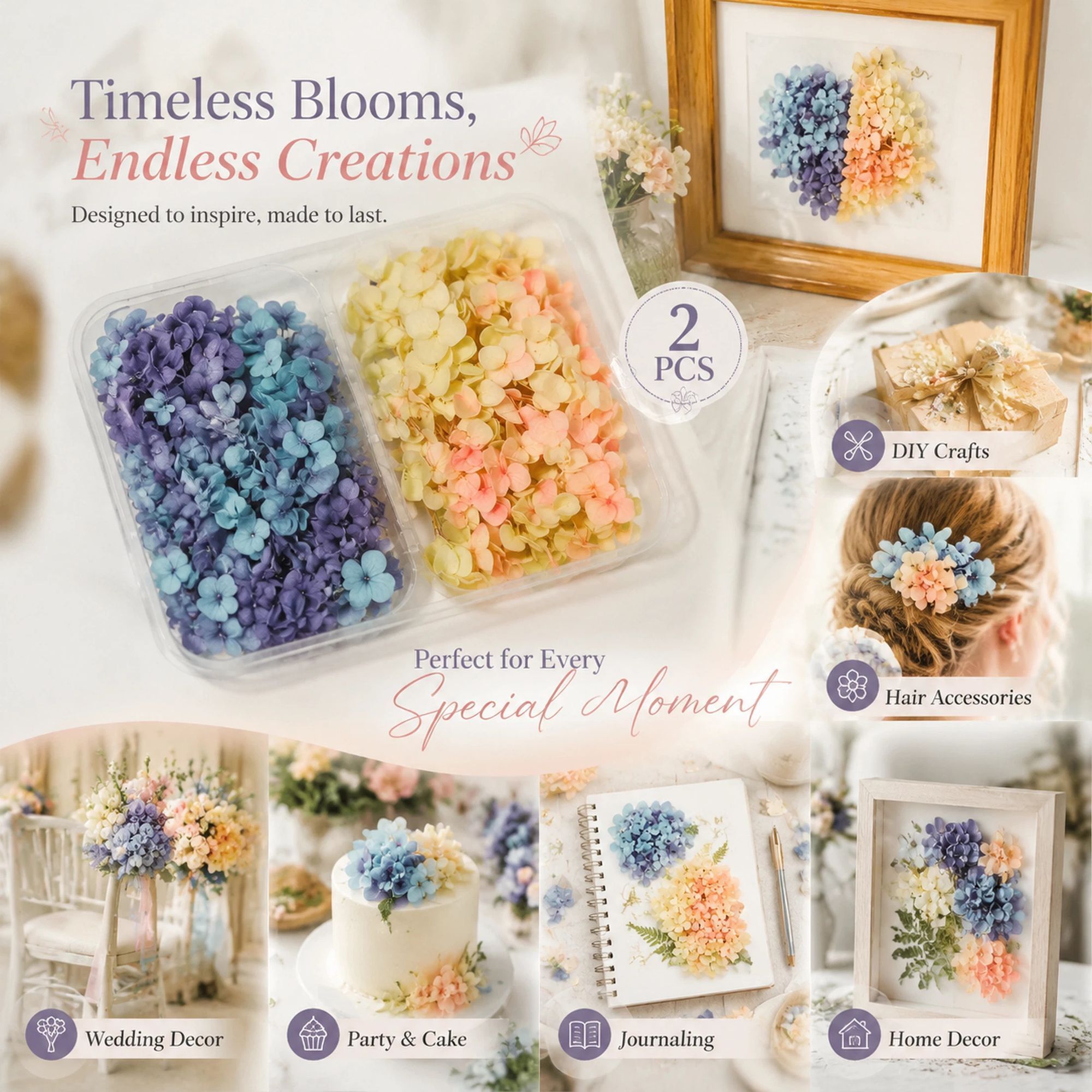 Blue Purple Shade & Soft Jade Tone Preserved Hydrangea Gradient Floral DIY Pack 2 Boxes - Image 1