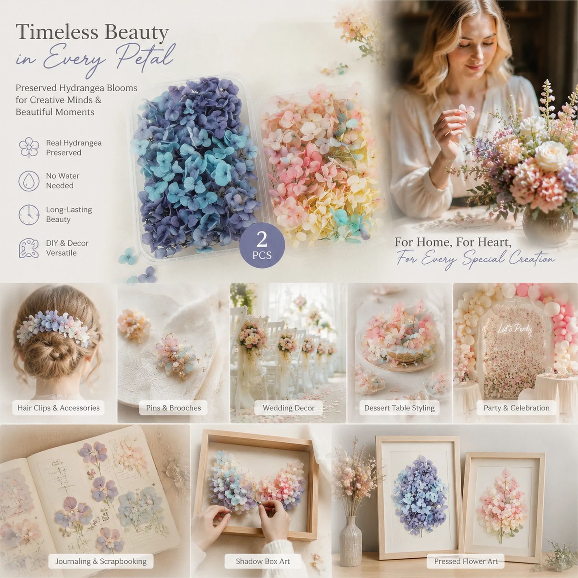 Blue Purple Shade & Modern Mixed Shade Preserved Hydrangea Table Decor Flower Kit 2 Pack - Image 1