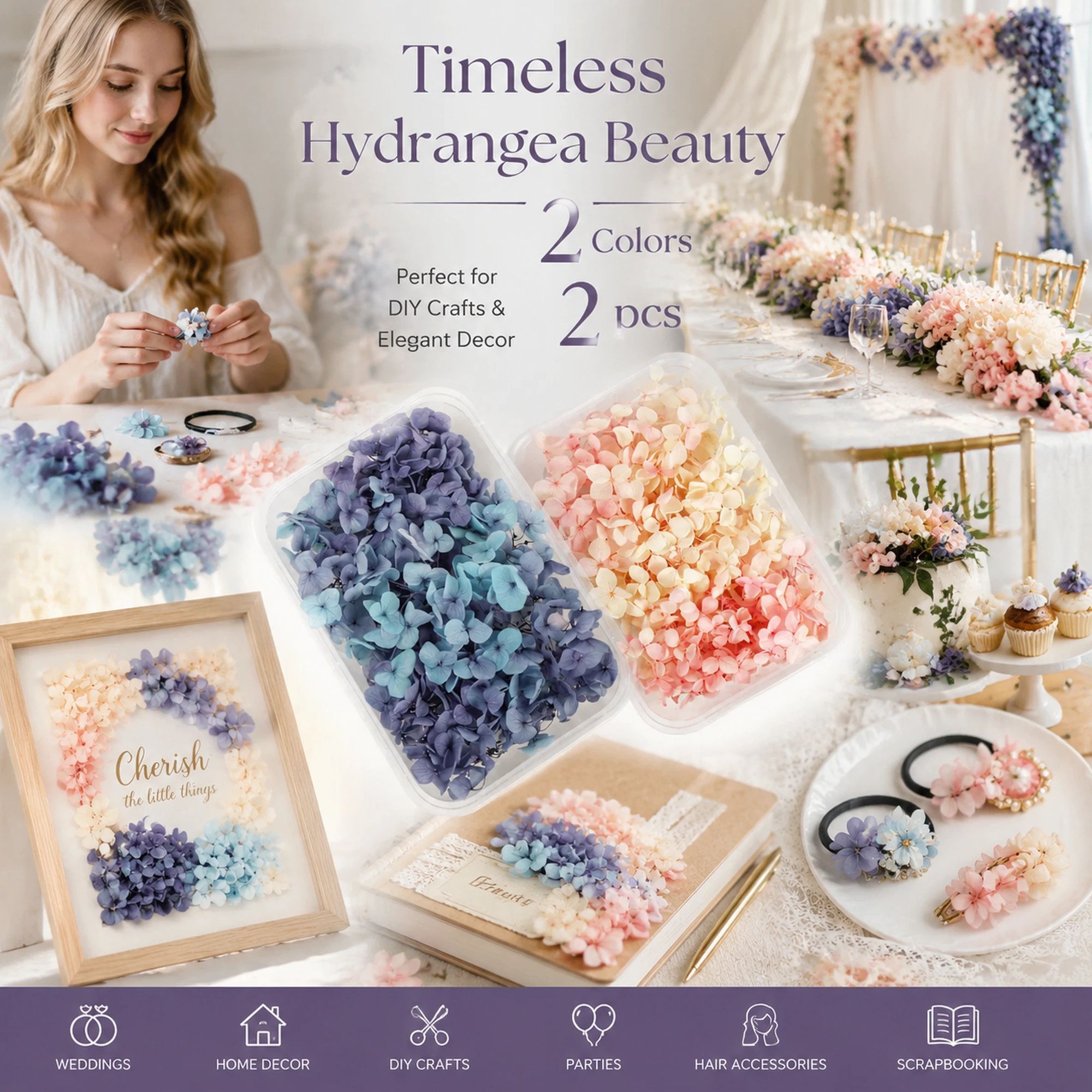 Blue Purple Shade & Champagne Tone Gradient Preserved Hydrangea Scented Candle Supply 2 Boxes - Image 1