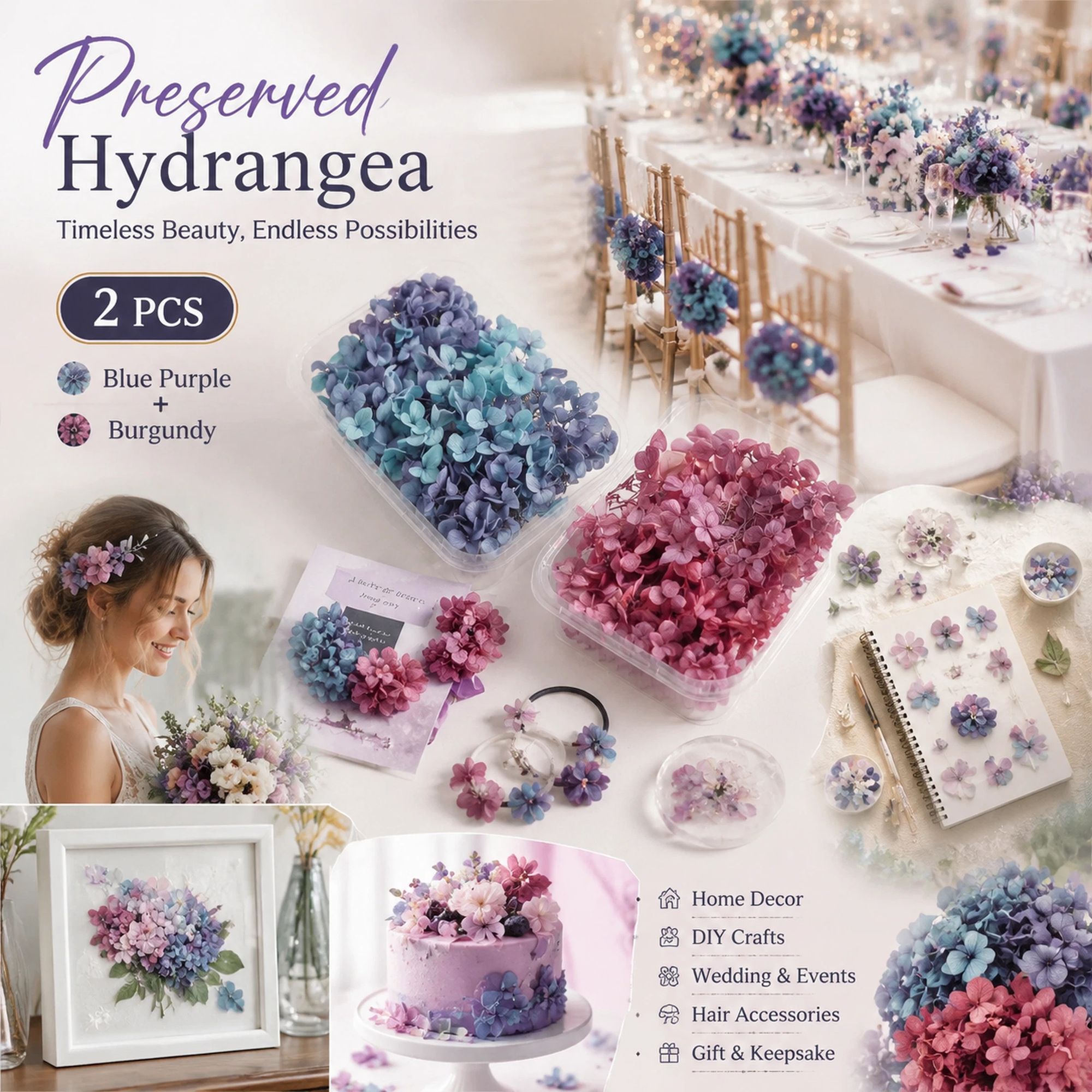 Blue Purple Shade & Purple Cloud Gradient Preserved Hydrangea Bulk DIY Floral Kit 2 Pack - Image 1