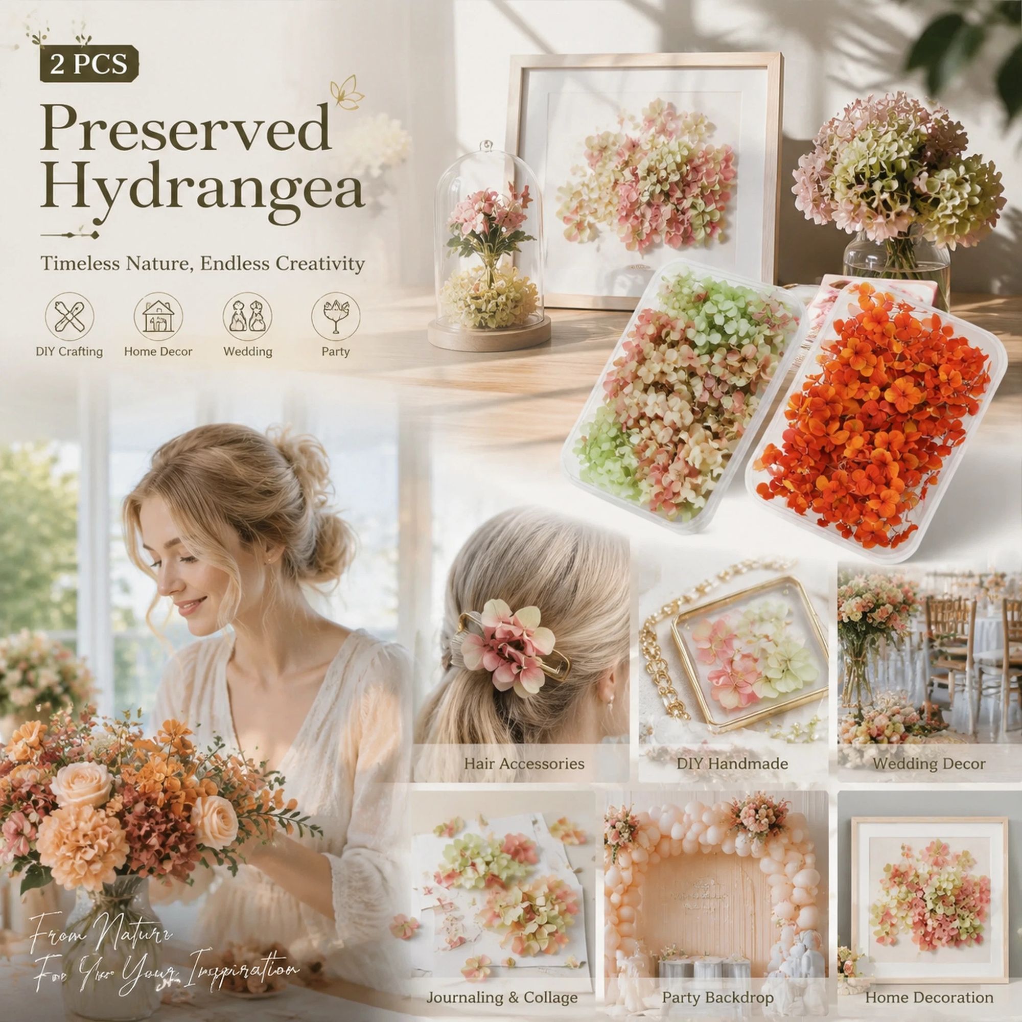 Warm Mixed Shade & Violet Pink Gradient Preserved Hydrangea Resin Craft Kit Set of 2 - Image 1