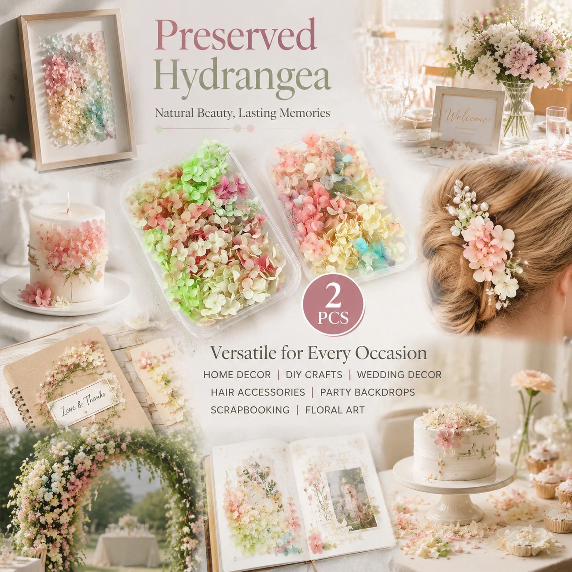 Warm Mixed Shade & Modern Mixed Shade Gradient Hydrangea Preserved Flower Fan Kit 2 Boxes - Image 1