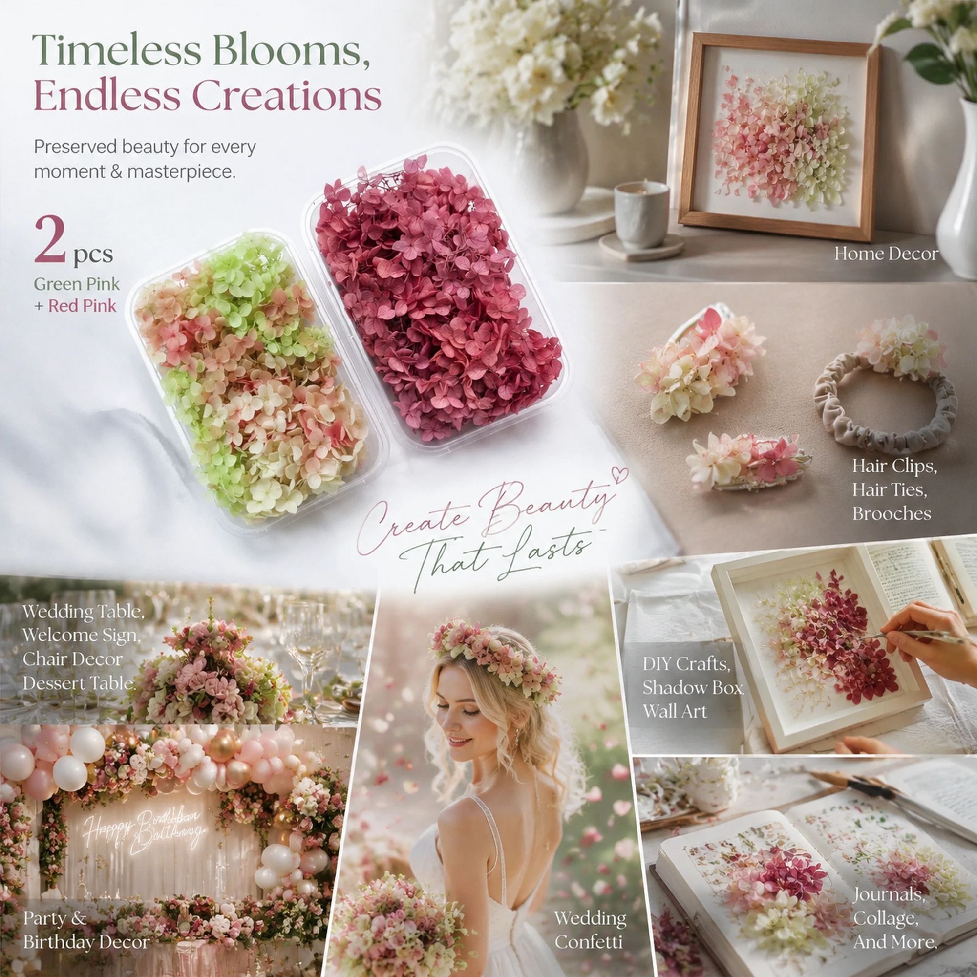 Warm Mixed Shade & Purple Cloud Gradient Preserved Hydrangea Resin Ornament Pack 2 - Image 1