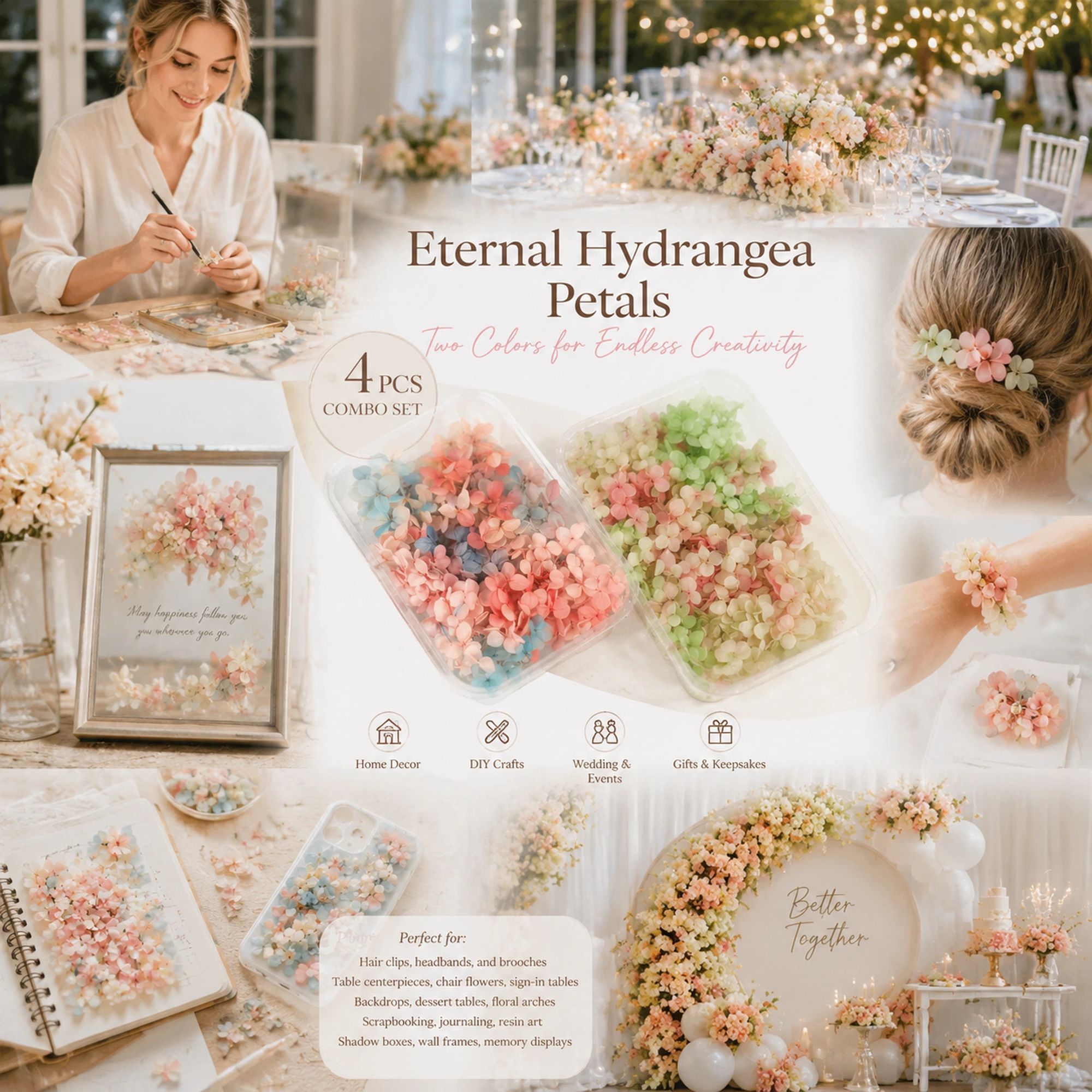 Dreamy Tone & Warm Mixed Shade Preserved Hydrangea Wedding Dried Flower Bulk Kit 4 Boxes - Image 1