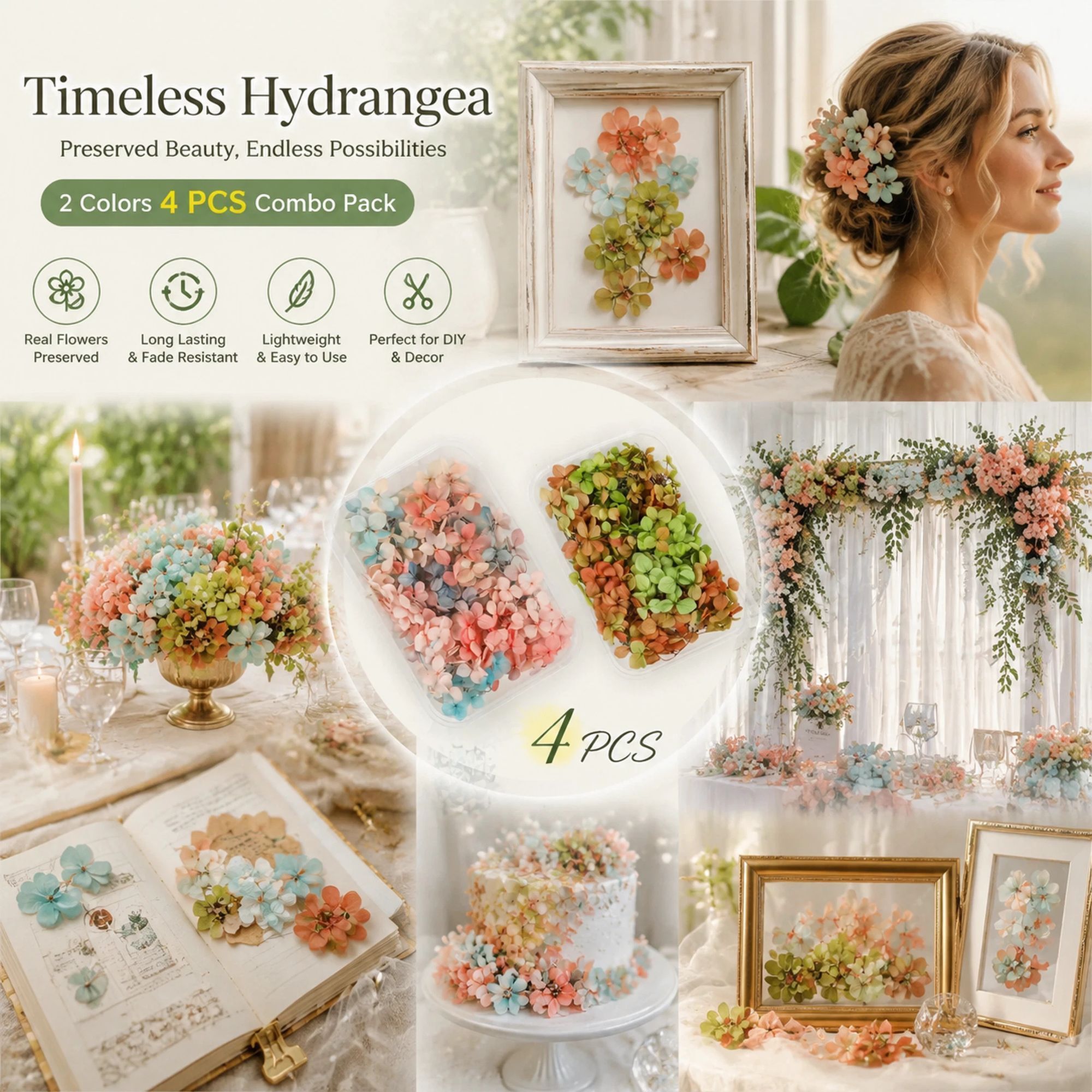 Dreamy Tone & Hibiscus Tone Gradient Preserved Hydrangea Bouquet Making Supply 4 Boxes - Image 1