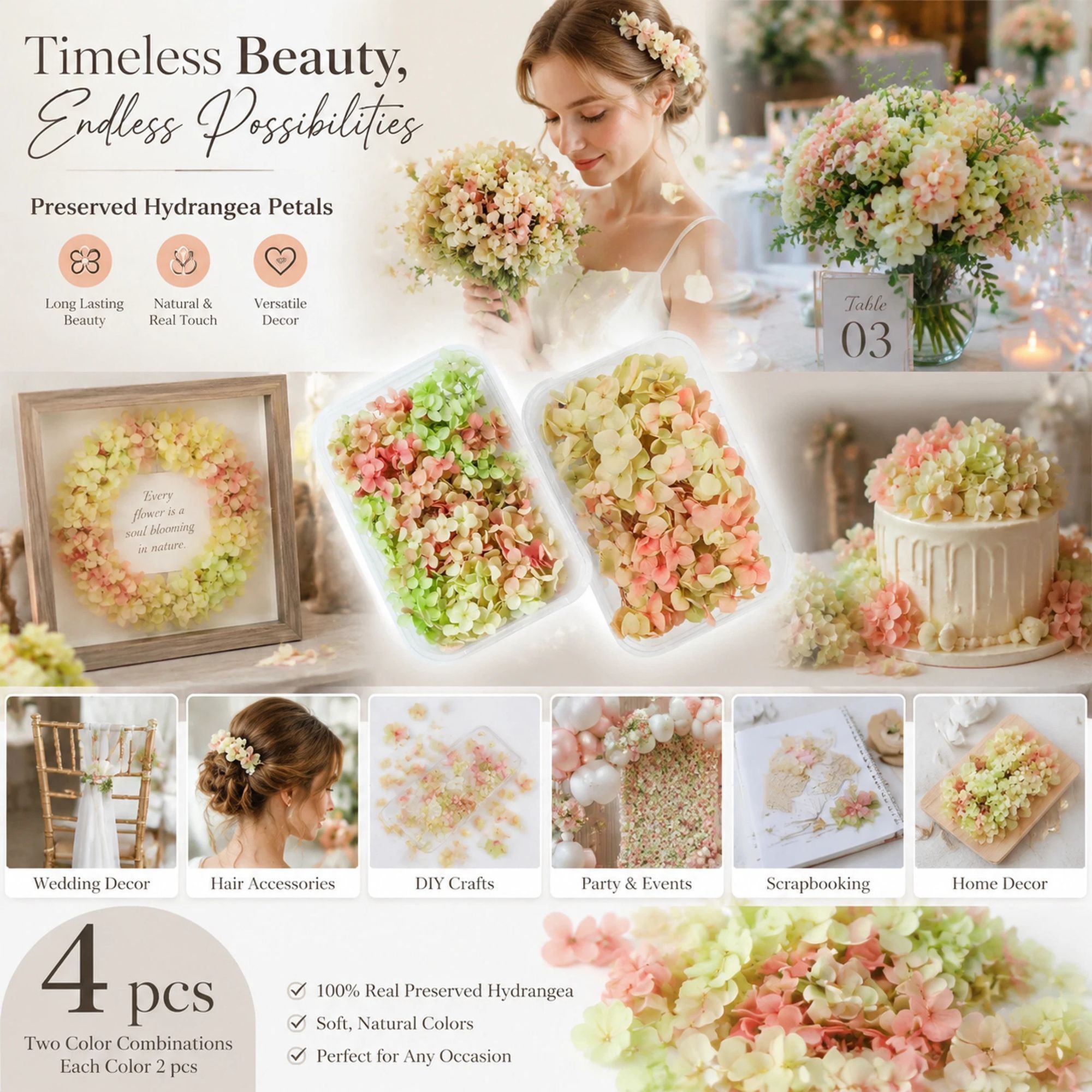 Warm Mixed Shade & Soft Jade Tone Preserved Hydrangea Handmade Soap Bulk Material 4 Pack - Image 1