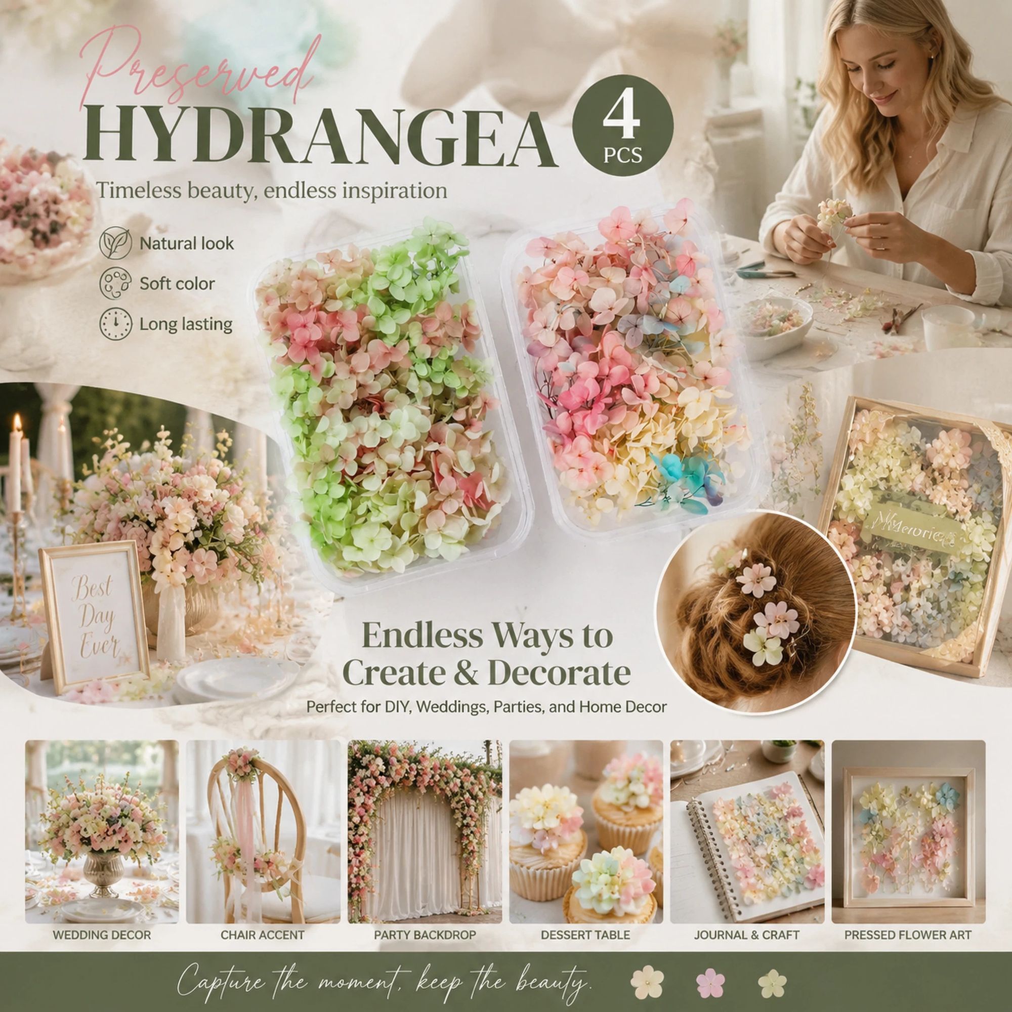 Warm Mixed Shade & Modern Mixed Shade Gradient Hydrangea Fan Decor Preserved Flower Kit 4 Boxes - Image 1