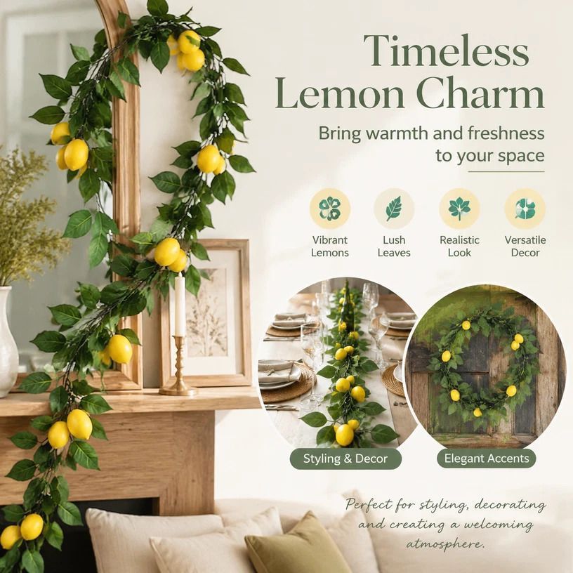 Herb Scent Artificial Lemon Vine Foam Lemon Fruit Indoor Patio Greenery Decor - Image 1