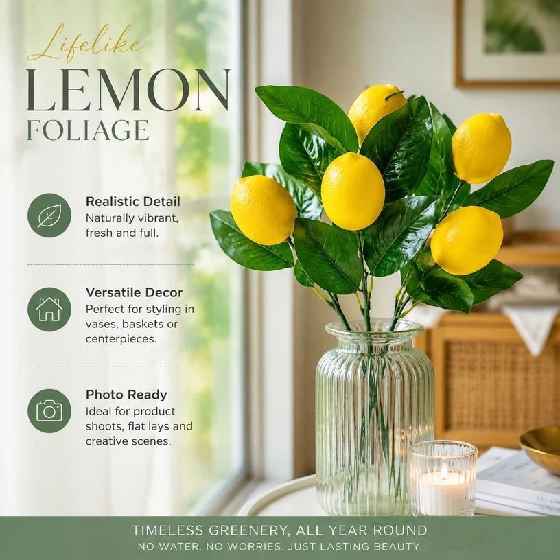 Style A 5 Fork Lemon Bouquet Faux Greenery Table Wall Styling - Image 1