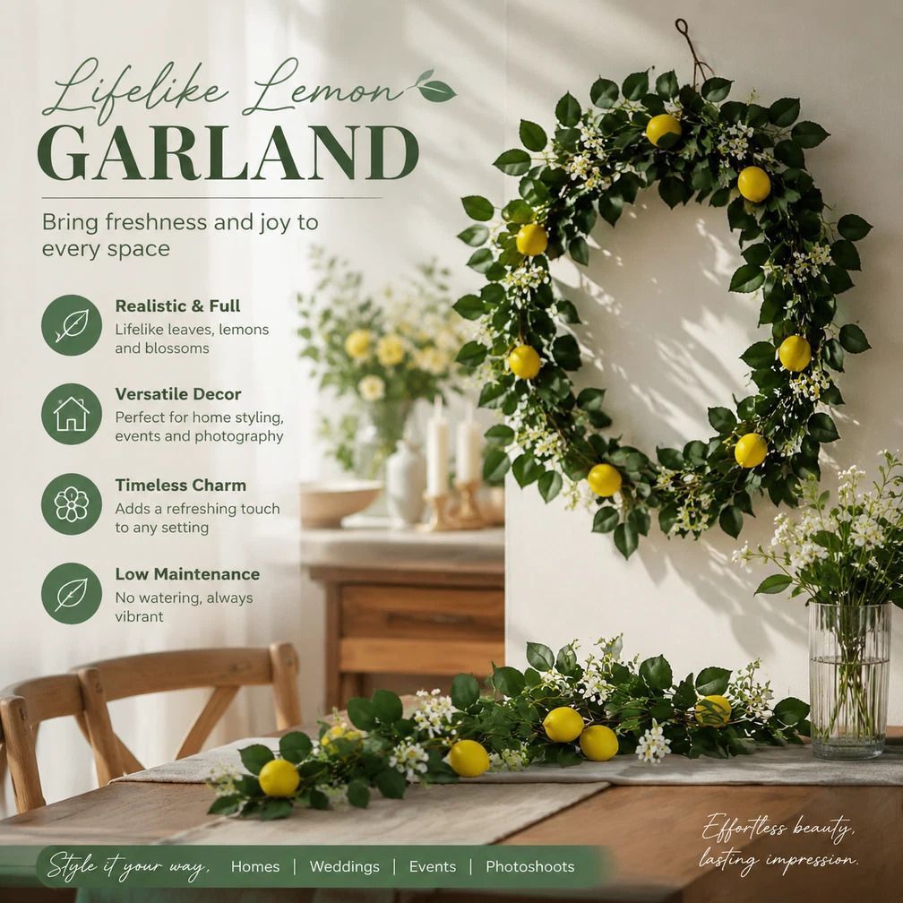Artificial Lemon Green Leaf Vine Indoor Home Styling Greenery - Image 1