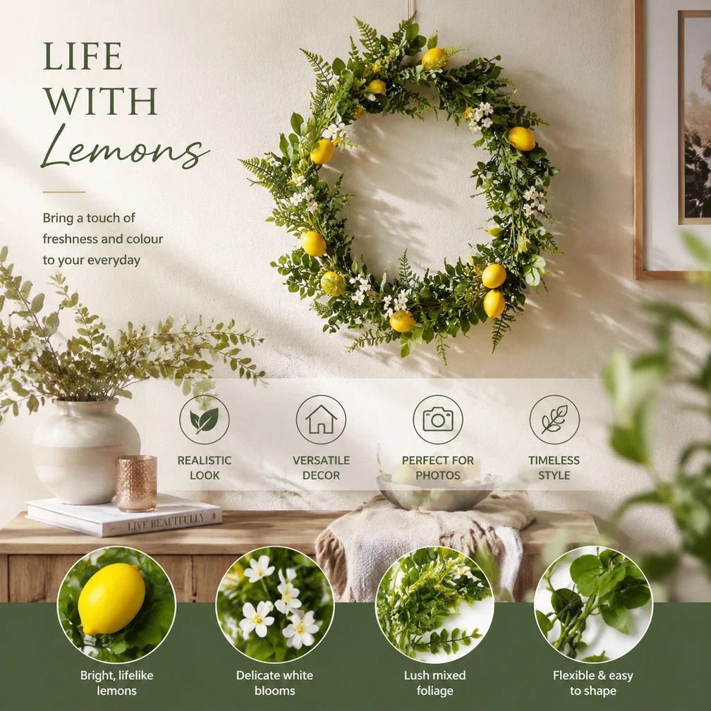 Shiny Lemon Water Grass Vine Faux Foam Lemon Garden Decor - Image 1