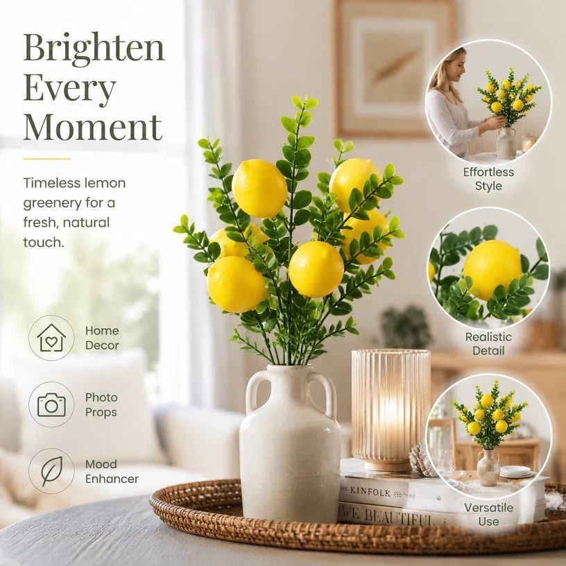 Style B 5 Fork Lemon Bouquet Artificial Tabletop Floral Decor - Image 1