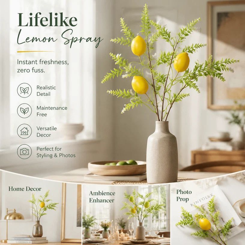 Single Lemon Stem-08 Foam Lemon Artificial Greenery Accessory - Image 1