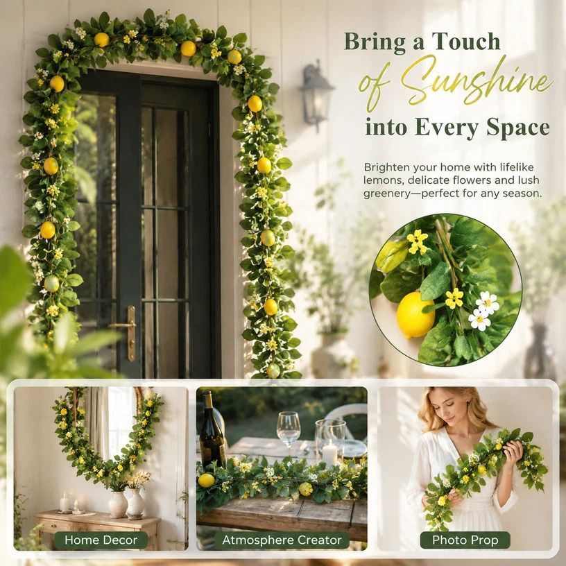 Dense Foliage Artificial Lemon Vine Full Greenery Hanging Decor - Image 1