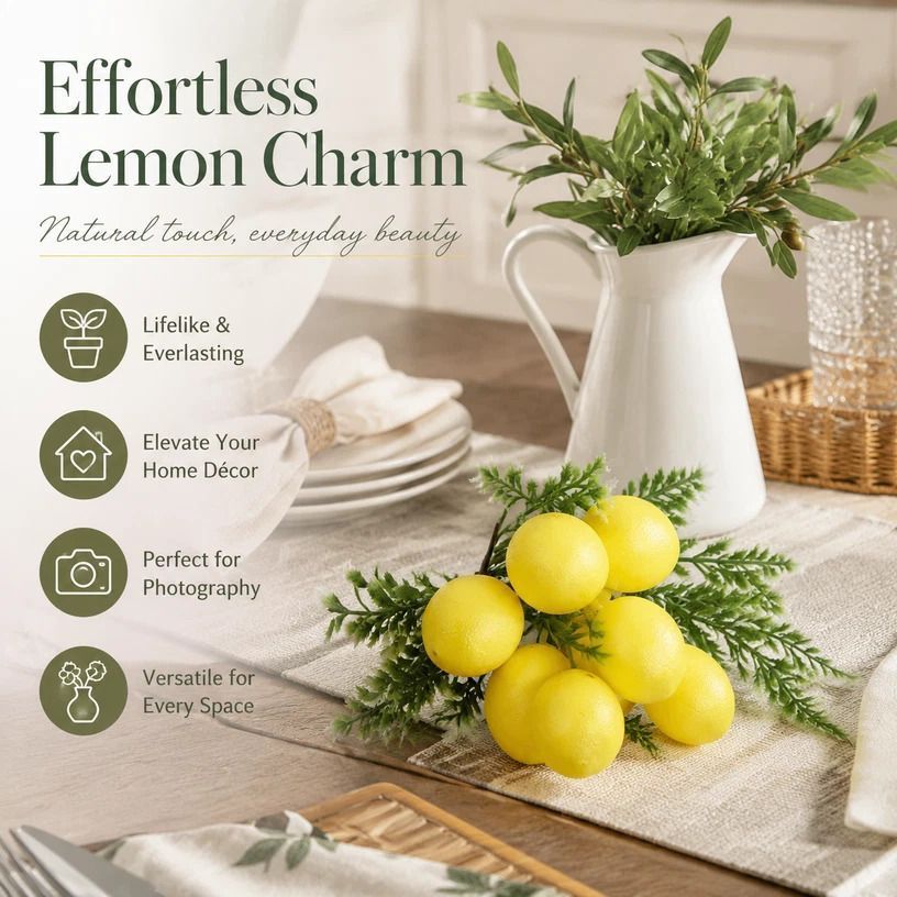 7 Head Herb Lemon Artificial Branch Style A Indoor Greenery - Image 1