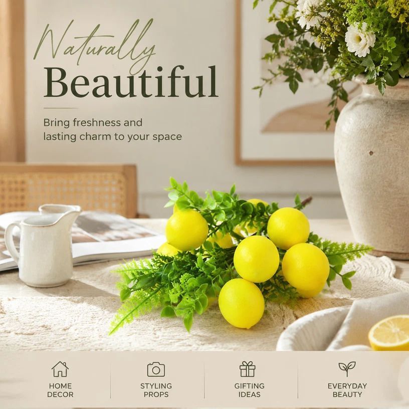 7 Head Herb Lemon Faux Stem Style B Kitchen Window Decor - Image 1