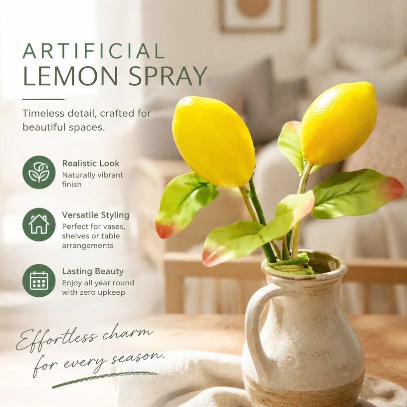 Single Lemon Stem C Foam Lemon Small Artificial Greenery Branch - Image 1
