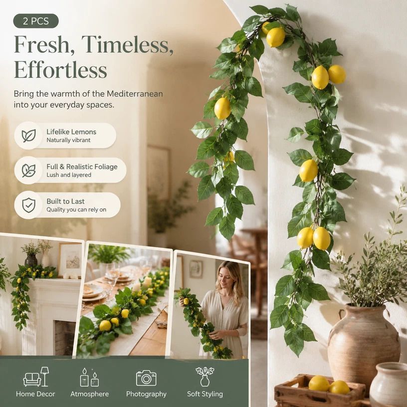 Herb Scent Artificial Lemon Vine Foam Lemon Decor Set of 2 - Image 1