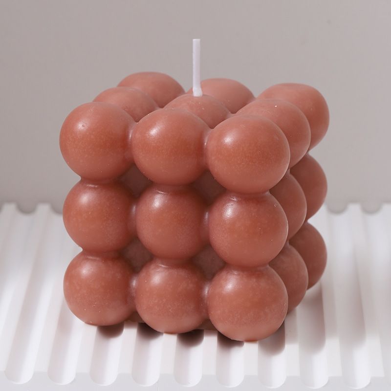 3Pcs light brown Rubik's Cube Scented Candle Home Decor Ornaments - Image 1