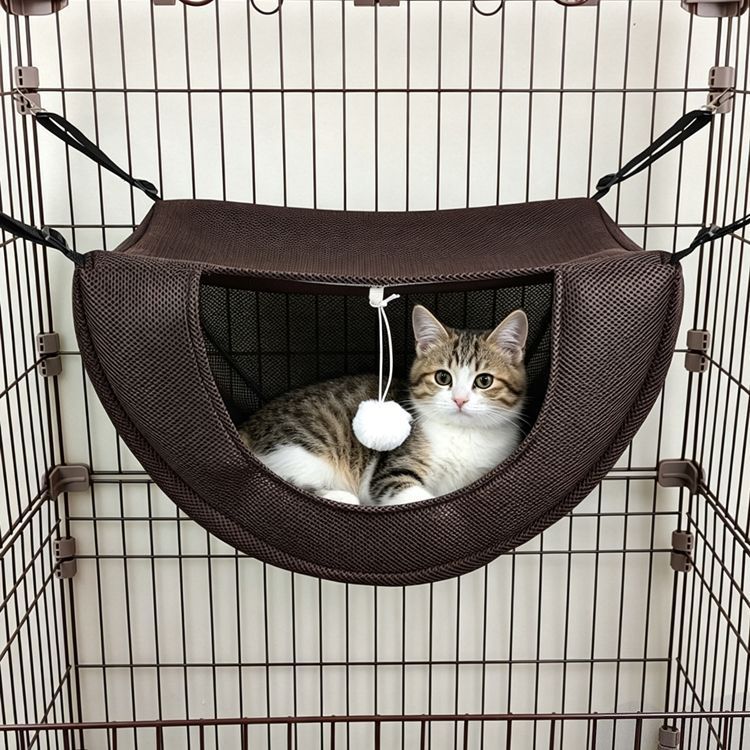 Cat Cage Hammock - Coffee 47×38×28cm - Image 1