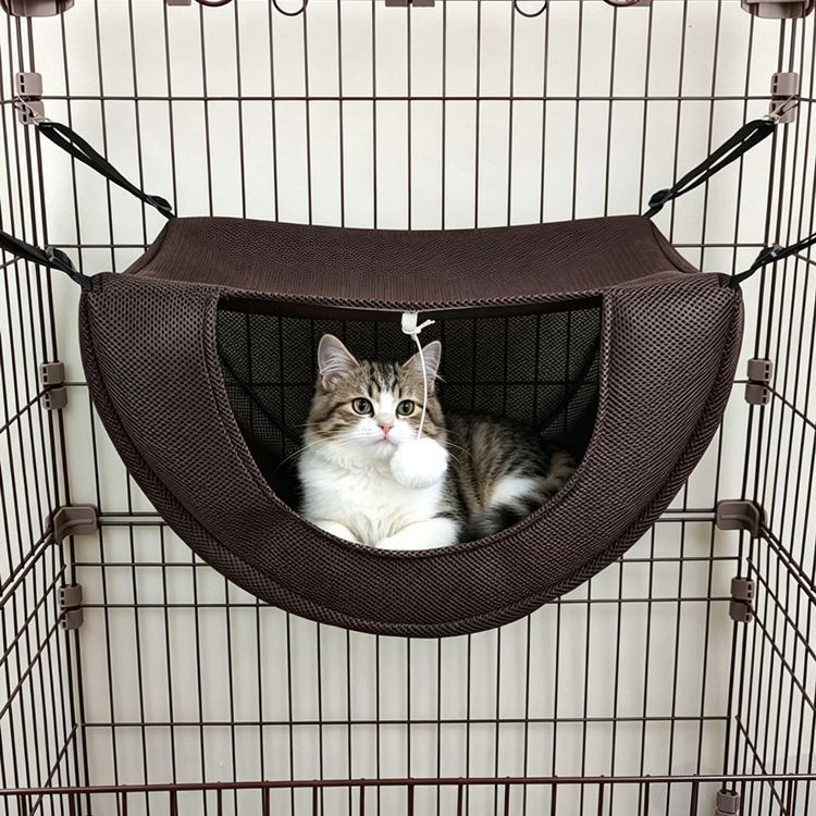 2 Pcs Cat Cage Hammock - Coffee 35×27×20cm - Image 1