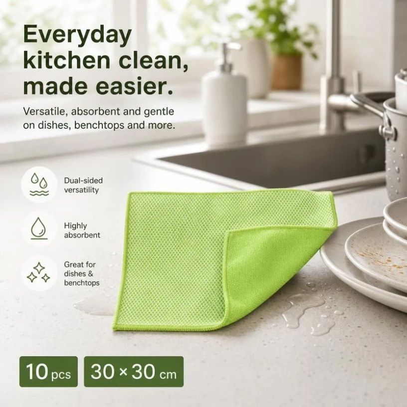 10 Pack Kitchen Cleaning Cloth,Green,30×30cm - Image 1