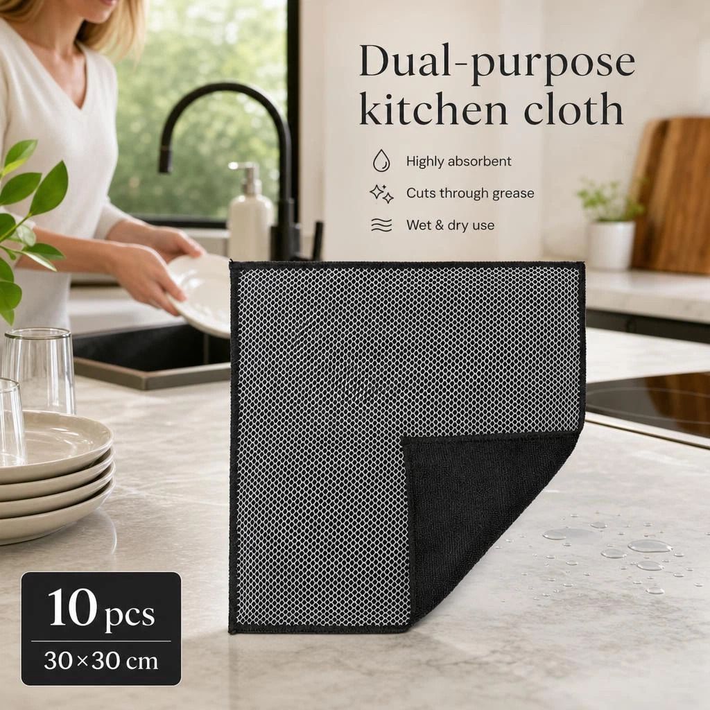 10 Pack Kitchen Cleaning Cloth,Black,30×30cm - Image 1