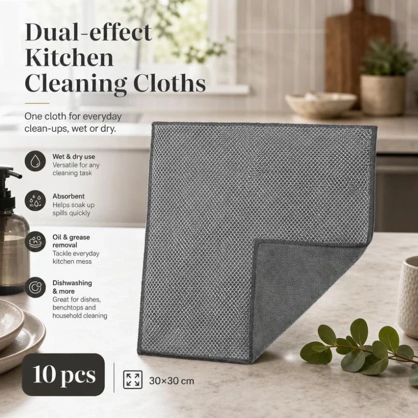 10 Pack Kitchen Cleaning Cloth,Grey,30×30cm - Image 1