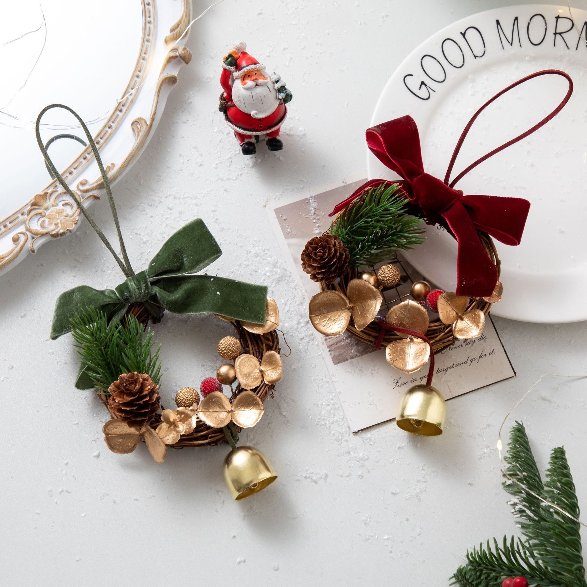 D9 Christmas Pine Wreath Ornament Green 2 Pack - Image 2