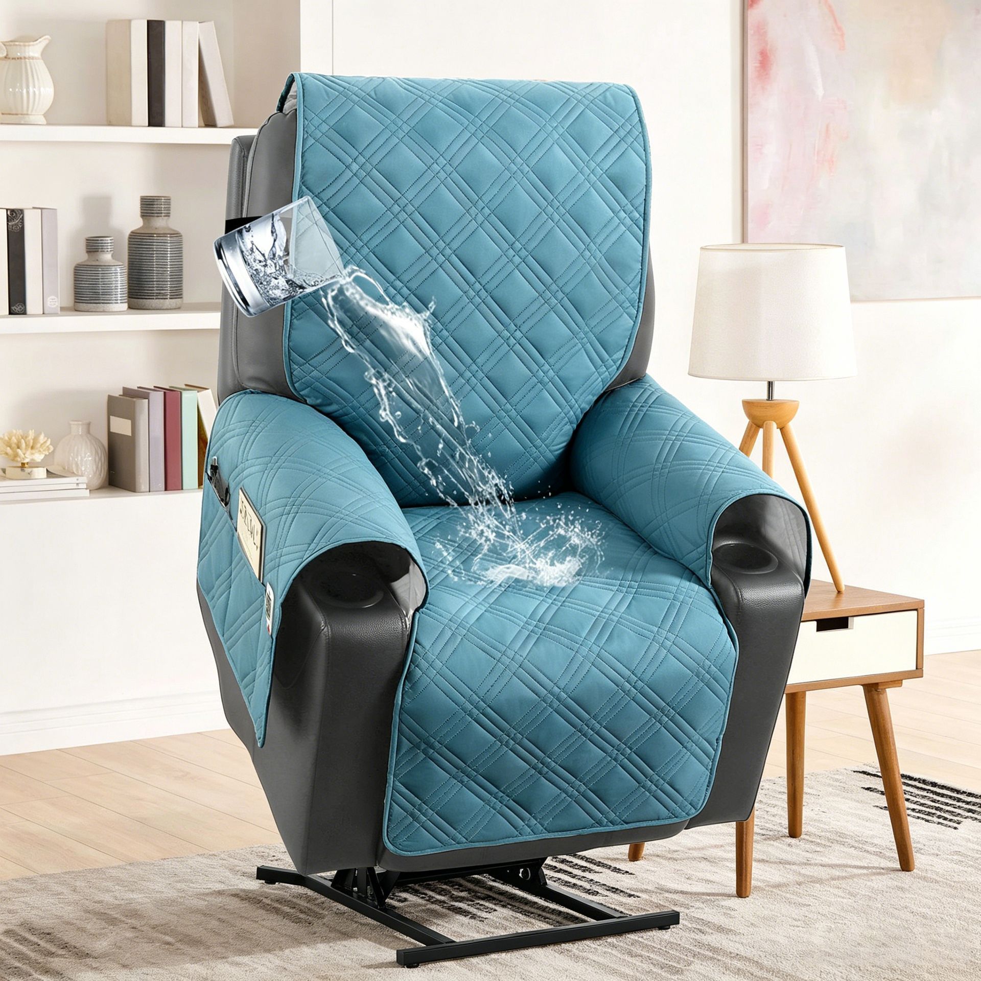 Electric Recliner Sofa Cover - Smoky Cyan - Image 1