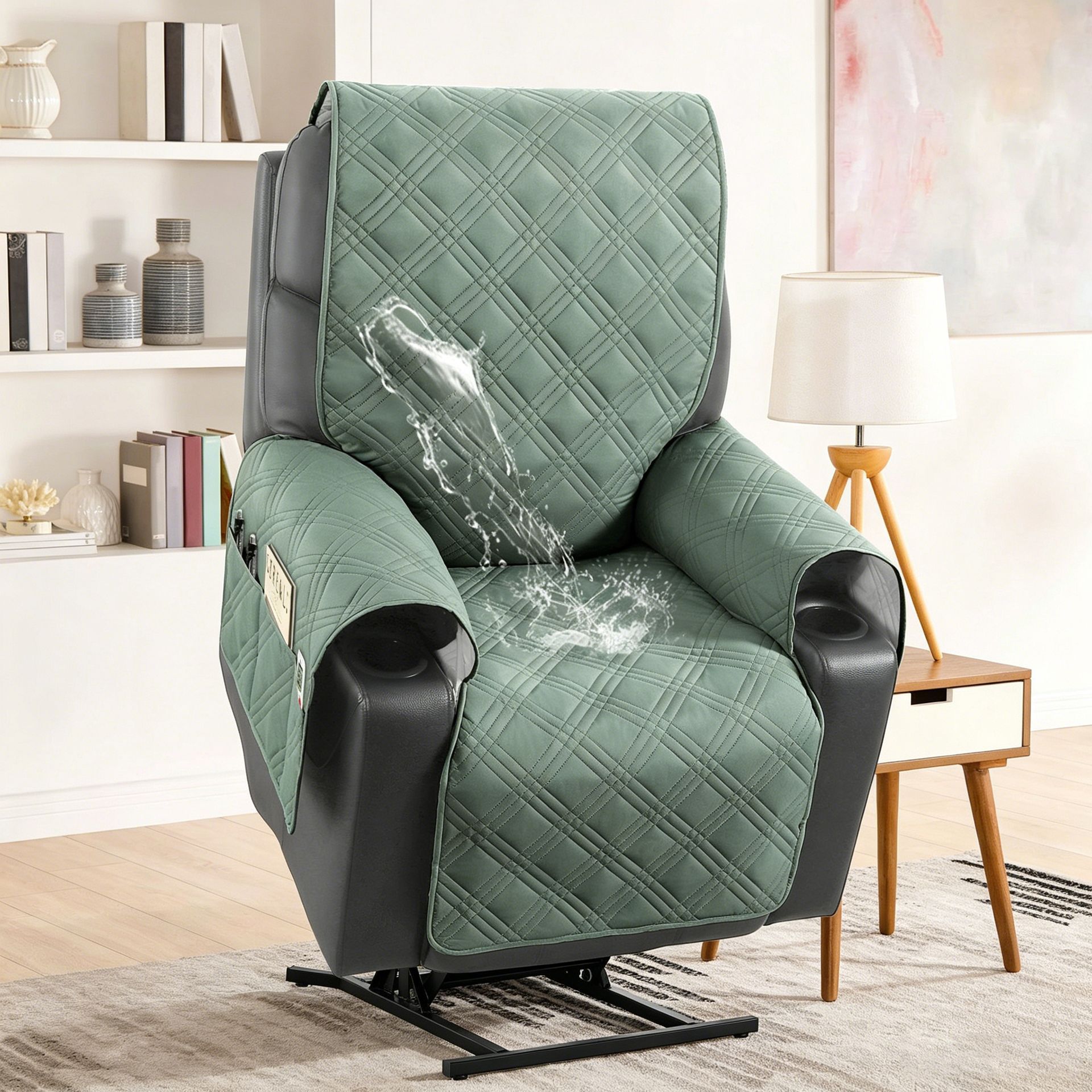 Electric Recliner Sofa Cover - Bean Green - Image 1