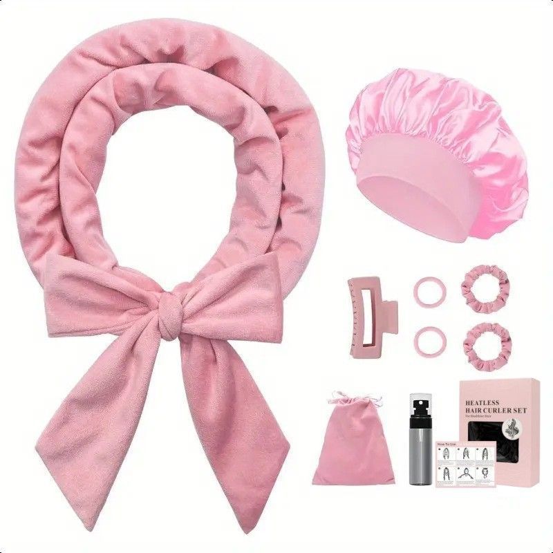 Pink No Heat Sleep Hair Curler 9Pcs Gift Set - Image 1