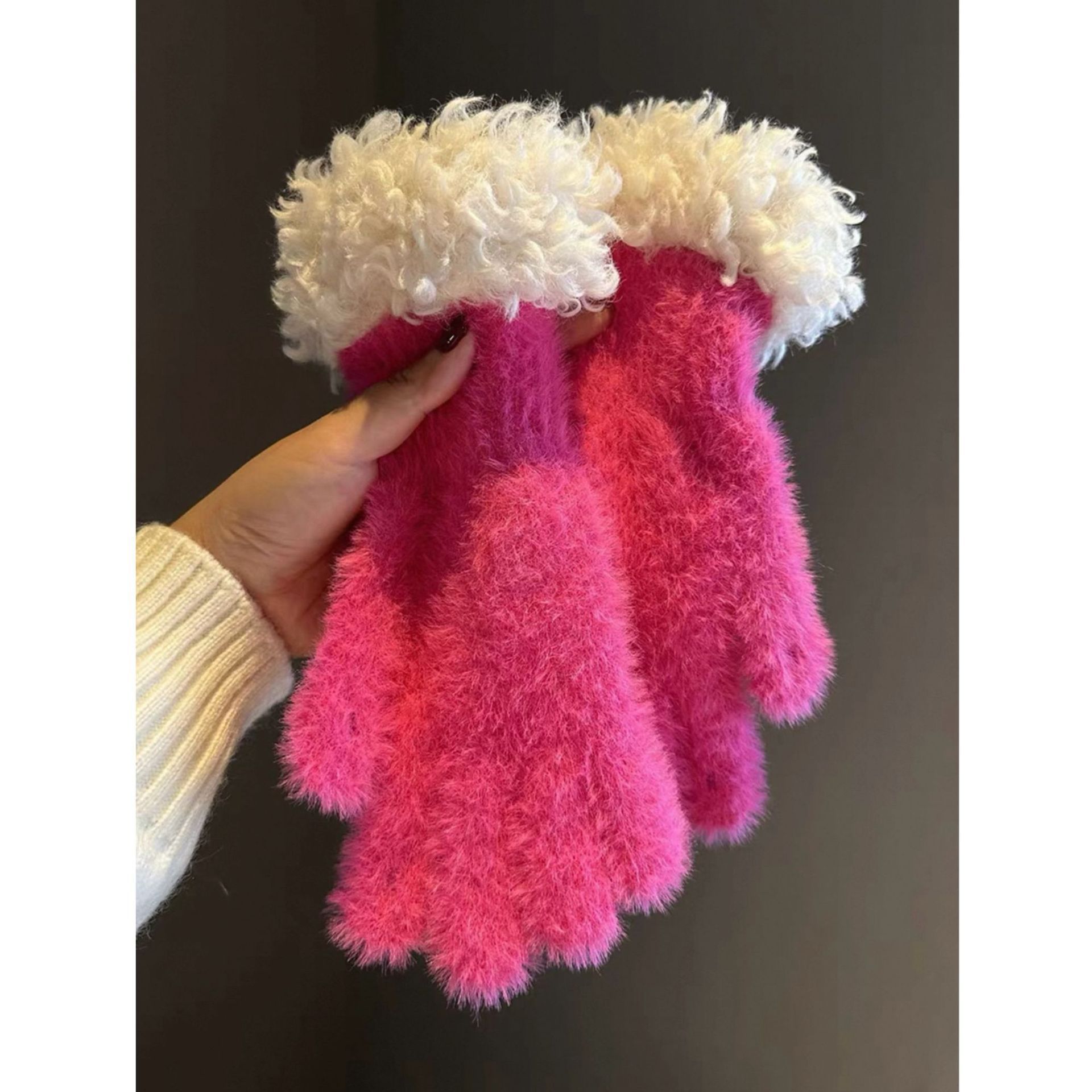 Green Faux Mink Spliced Gloves - Image 8