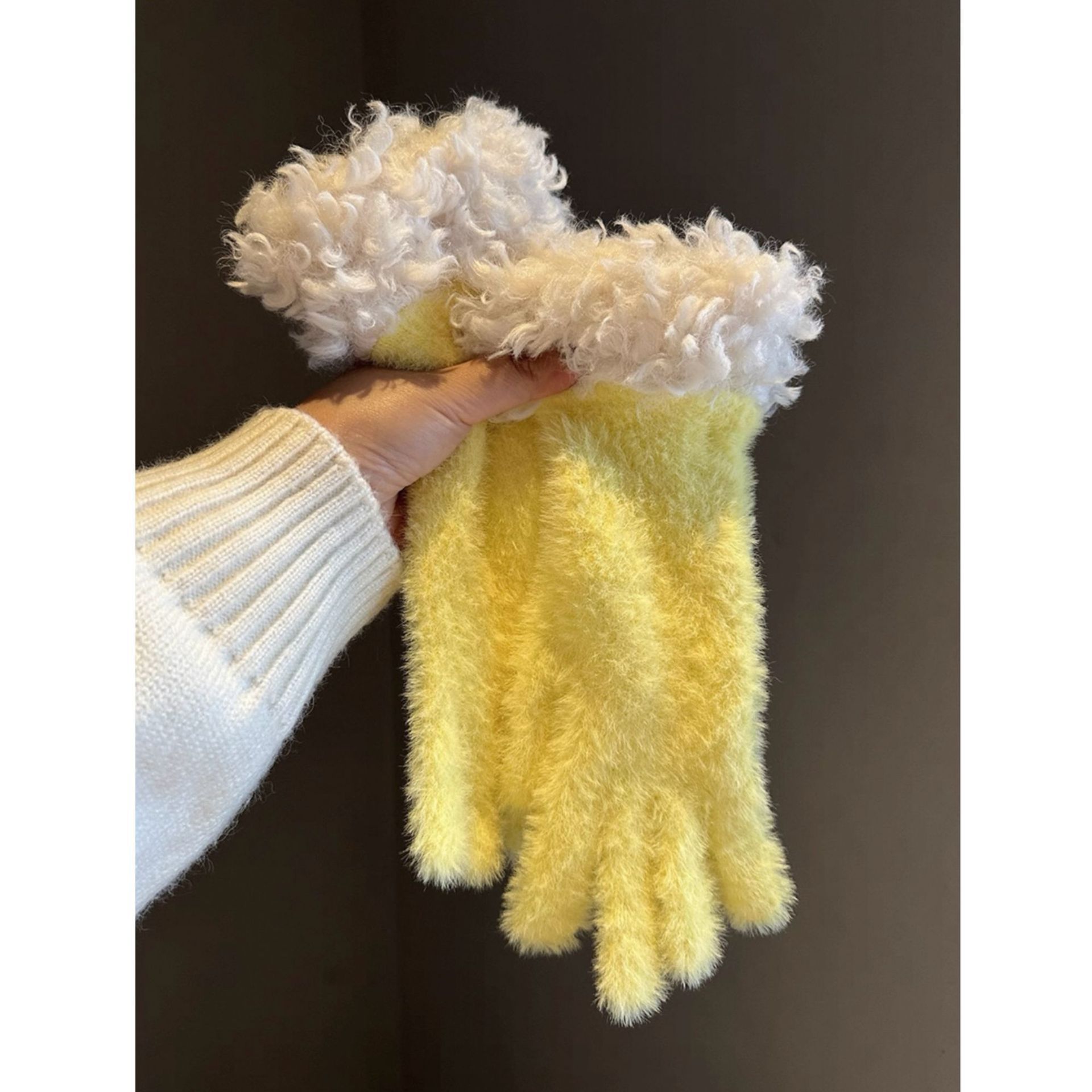 Yellow Faux Mink Spliced Gloves - Image 1
