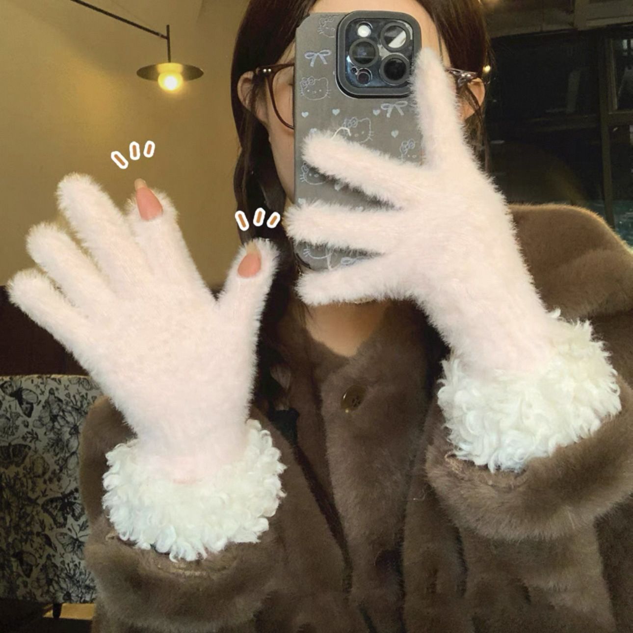 Yellow Faux Mink Spliced Gloves - Image 4