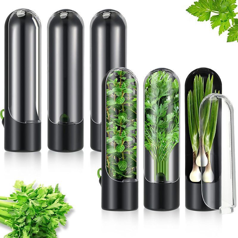 4Pcs Herb & Vegetable Fresh Storage Containers-Black - Image 1