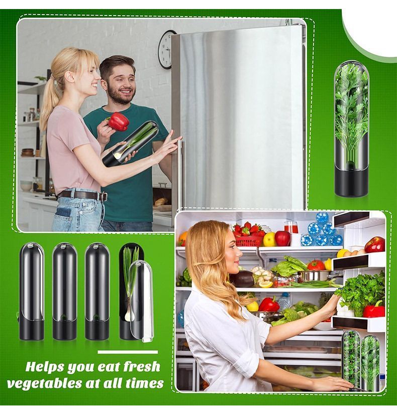 4Pcs Herb & Vegetable Fresh Storage Containers-Black - Image 5