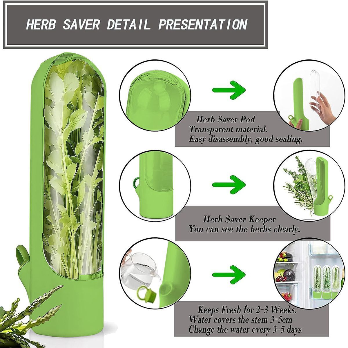 4Pcs Herb & Vegetable Fresh Storage Containers-Black - Image 8