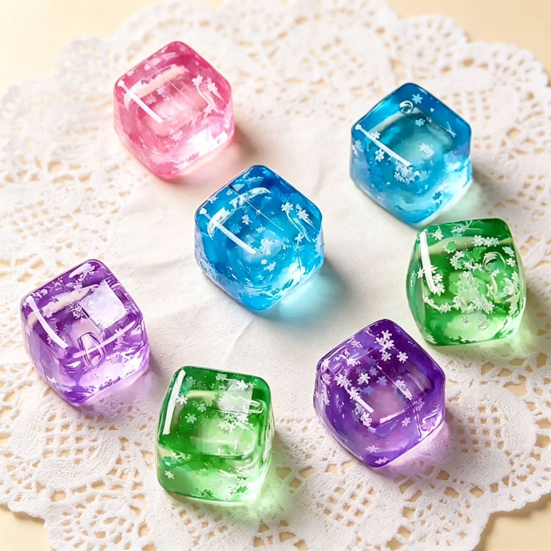Pink Glitter Snowflake Ice Cube Squishy Toy - Image 3