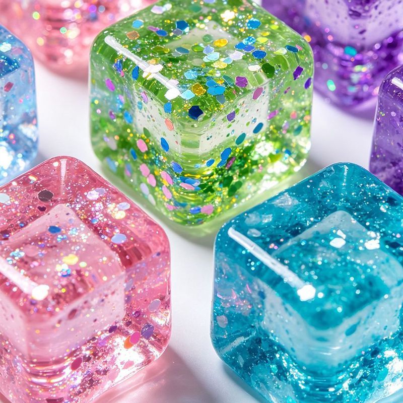 Green Glitter Snowflake Ice Cube Squishy Toy - Image 1