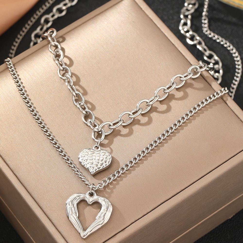 2Pcs Silver Heart Necklace - Image 1